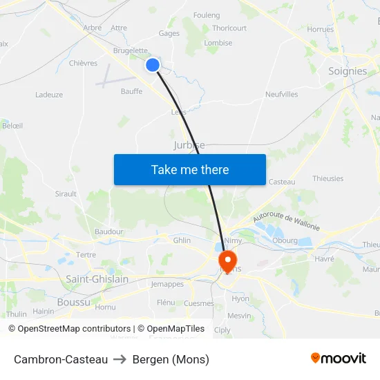 Cambron-Casteau to Bergen (Mons) map