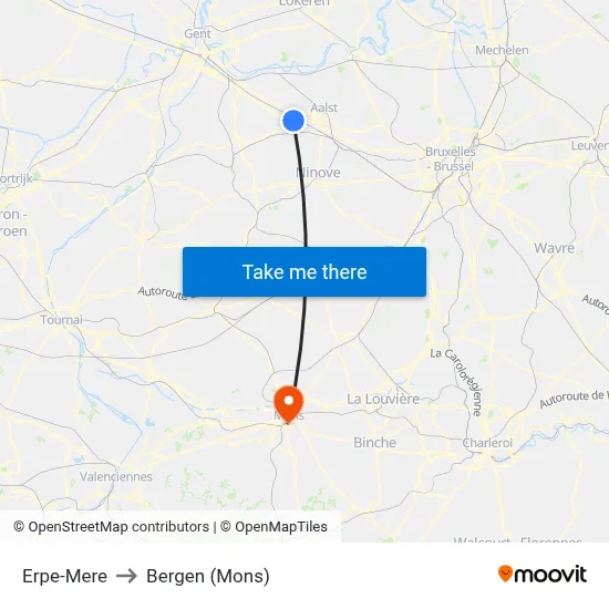 Erpe-Mere to Bergen (Mons) map