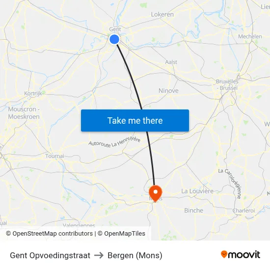 Gent Opvoedingstraat to Bergen (Mons) map