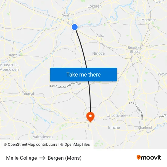 Melle College to Bergen (Mons) map