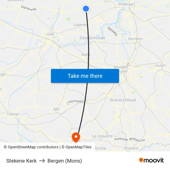 Stekene Kerk to Bergen (Mons) map