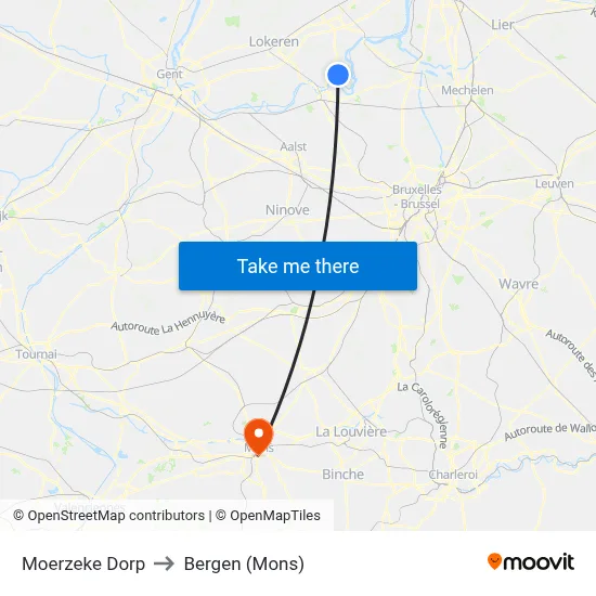 Moerzeke Dorp to Bergen (Mons) map