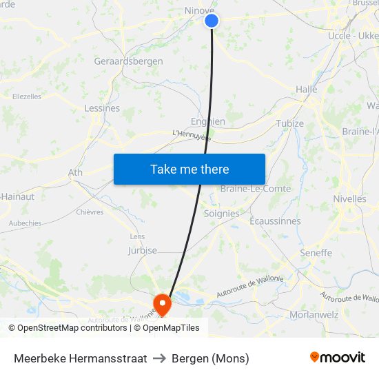 Meerbeke Hermansstraat to Bergen (Mons) map