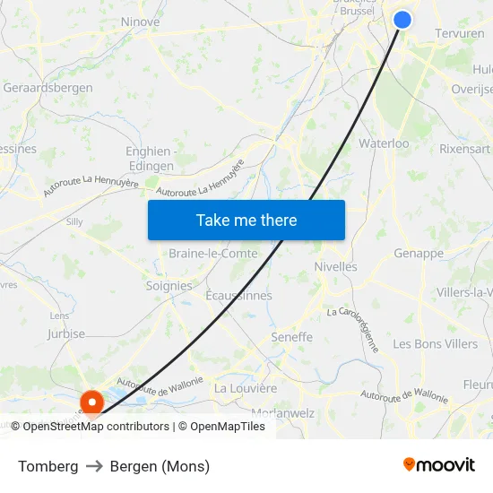 Tomberg to Bergen (Mons) map