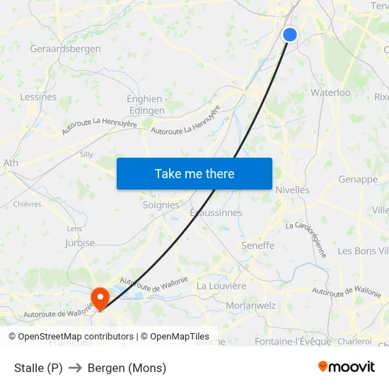Stalle (P) to Bergen (Mons) map