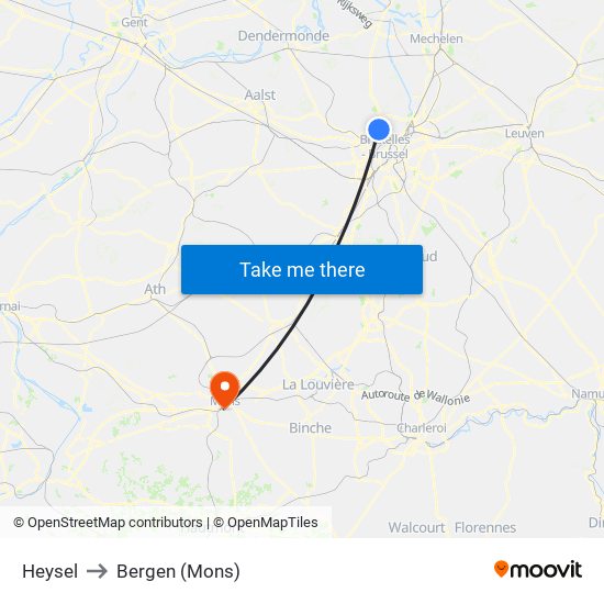 Heysel to Bergen (Mons) map