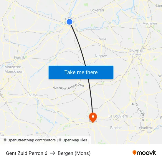 Ghent South Platform 6 to Bergen (Mons) map