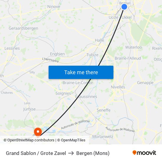 Grand Sablon / Grote Zavel to Bergen (Mons) map