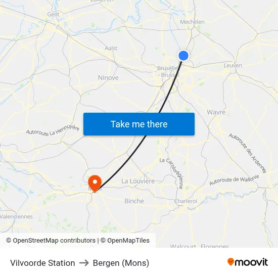 Vilvoorde Station to Bergen (Mons) map