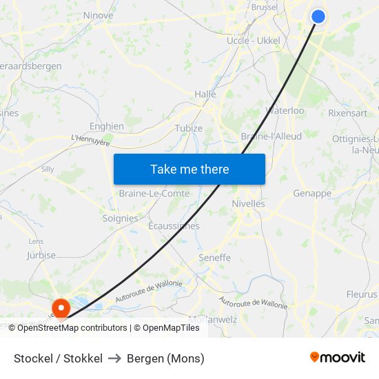 Stockel / Stokkel to Bergen (Mons) map