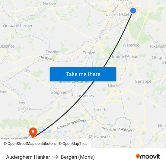 Auderghem Hankar to Bergen (Mons) map