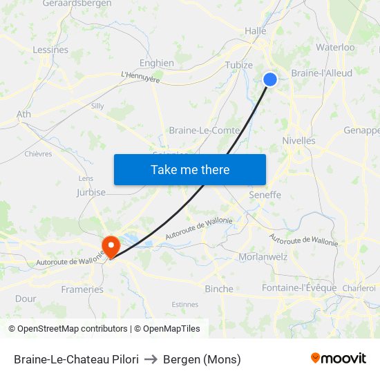 Braine-Le-Chateau Pilori to Bergen (Mons) map