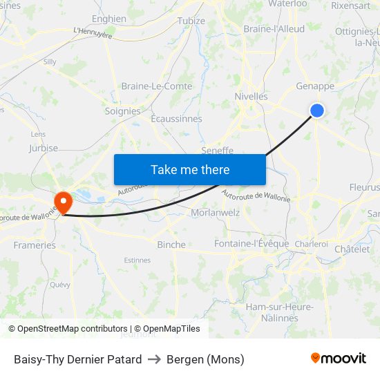 Baisy-Thy Dernier Patard to Bergen (Mons) map