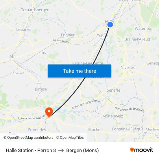 Halle Station - Perron 8 to Bergen (Mons) map