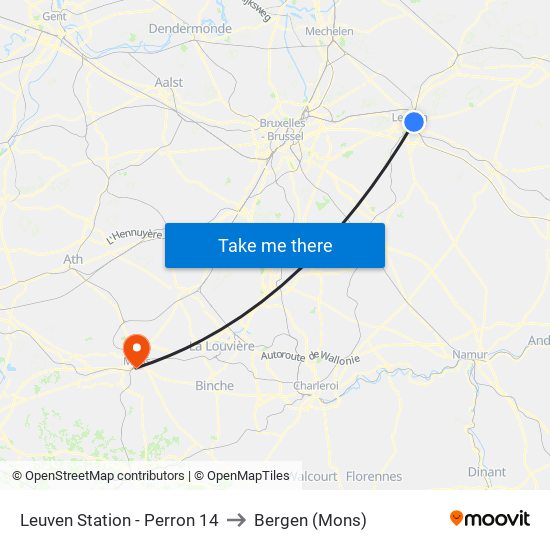 Leuven Station - Perron 14 to Bergen (Mons) map