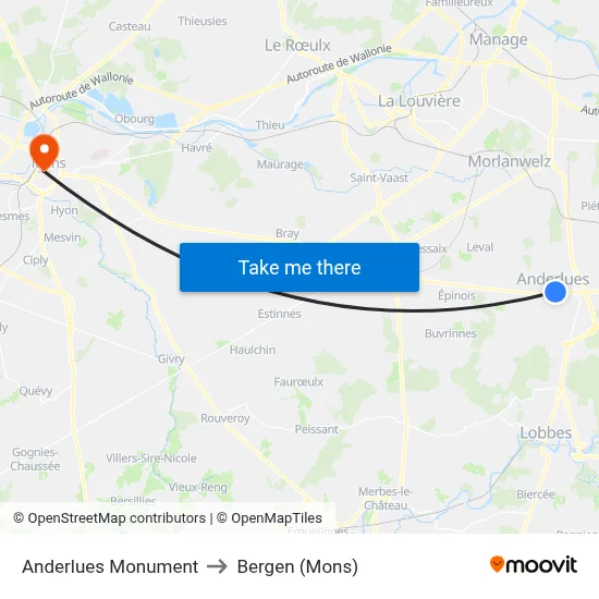 Anderlues Monument to Bergen (Mons) map