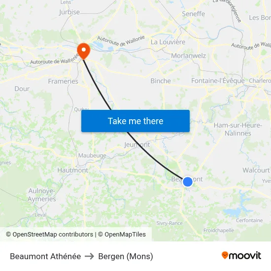 Beaumont High School to Bergen (Mons) map