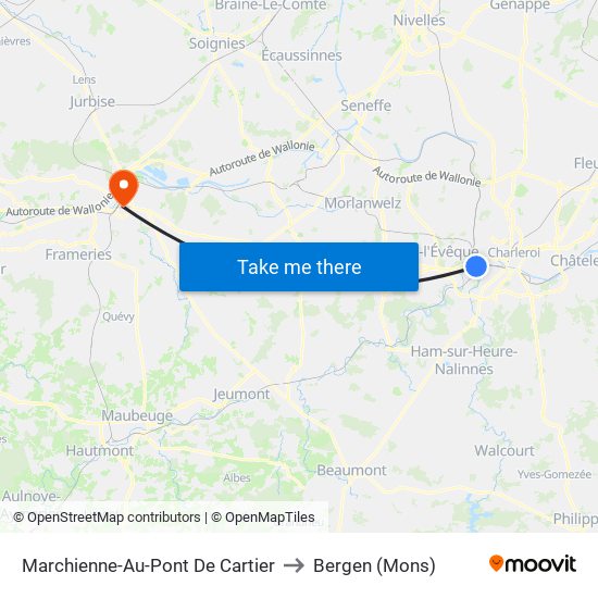 Marchienne-Au-Pont De Cartier to Bergen (Mons) map