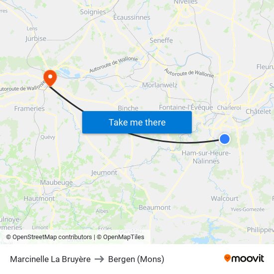 Marcinelle La Bruyère to Bergen (Mons) map