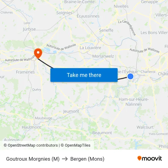 Goutroux Morgnies (M) to Bergen (Mons) map