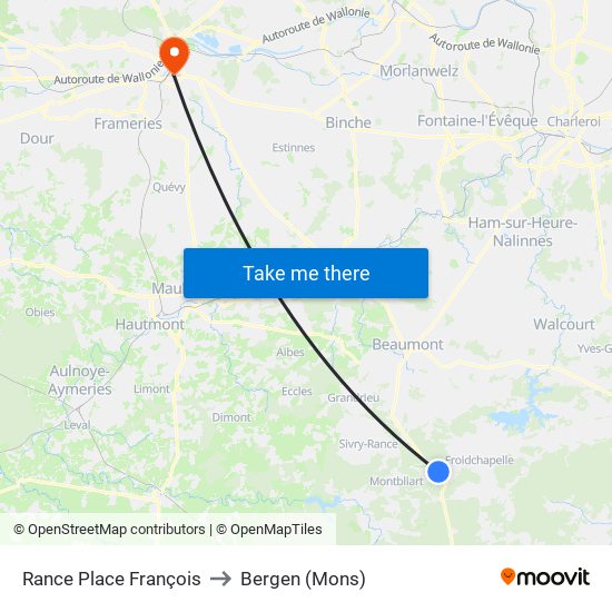 Rance Place François to Bergen (Mons) map