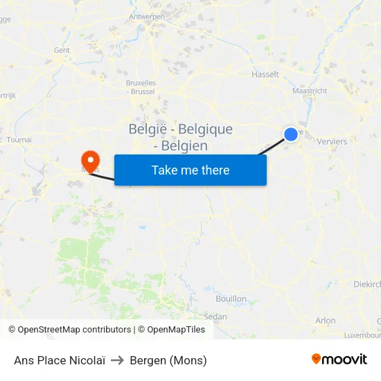Ans Place Nicolaï to Bergen (Mons) map