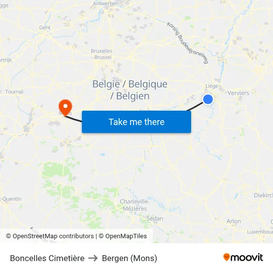 Boncelles Cemetery to Bergen (Mons) map