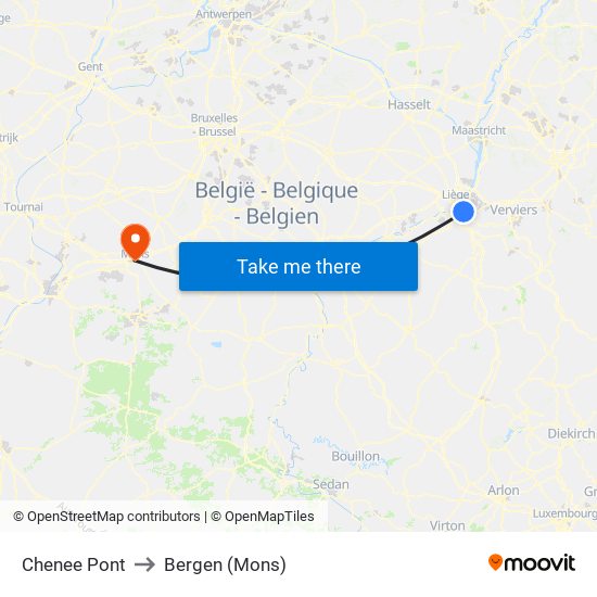 Chenee Pont to Bergen (Mons) map