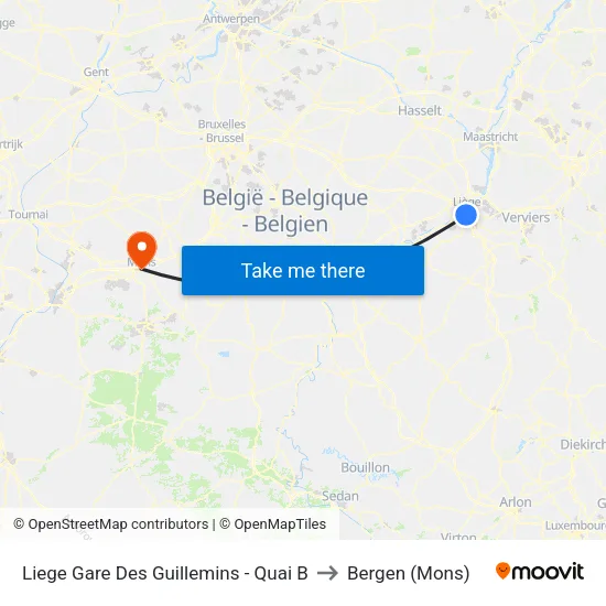 Liege Gare Des Guillemins - Quai B to Bergen (Mons) map