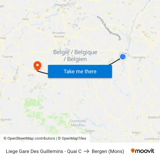Liege Guillemins Station - Platform C to Bergen (Mons) map