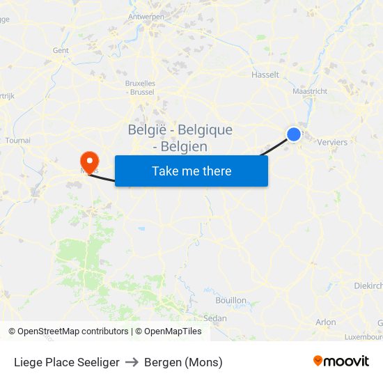 Liege Place Seeliger to Bergen (Mons) map