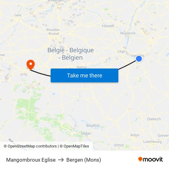 Mangombroux Eglise to Bergen (Mons) map