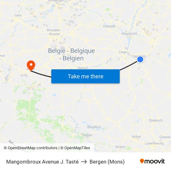 Mangombroux Avenue J. Tasté to Bergen (Mons) map