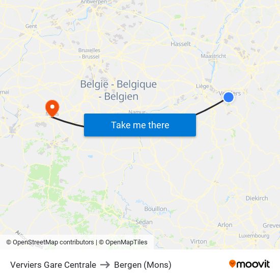 Verviers Gare Centrale to Bergen (Mons) map