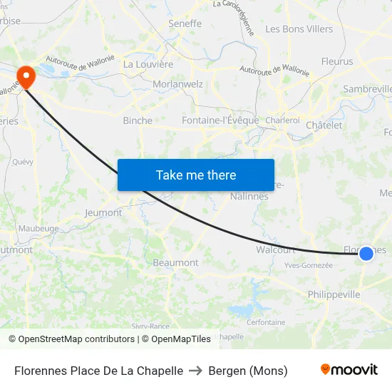 Florennes Place De La Chapelle to Bergen (Mons) map