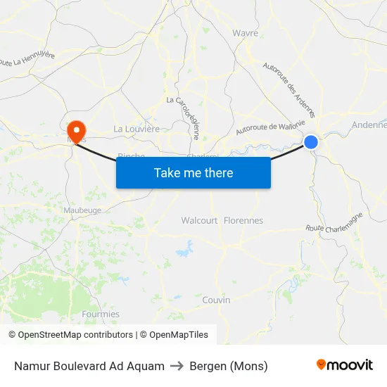 Namur Boulevard Ad Aquam to Bergen (Mons) map