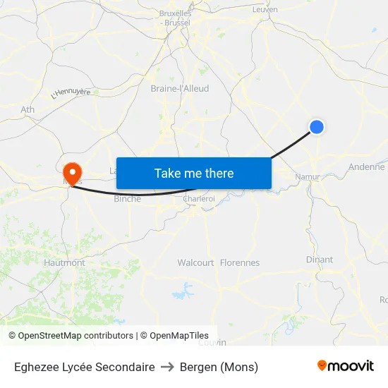 Eghezee Secondary School to Bergen (Mons) map