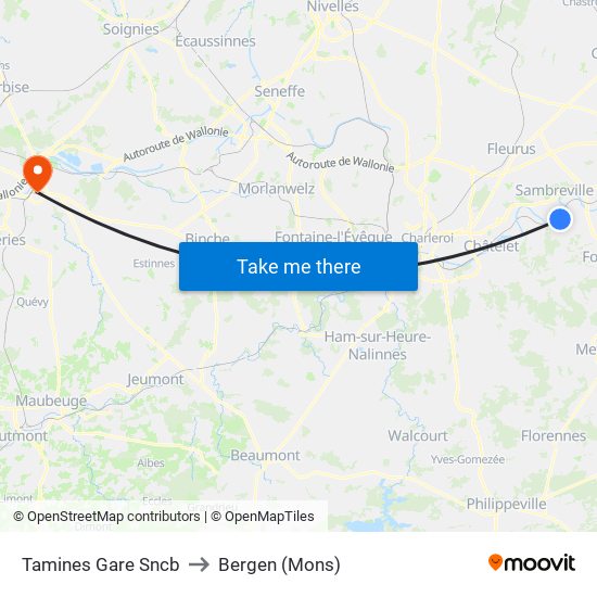 Tamines Gare Sncb to Bergen (Mons) map