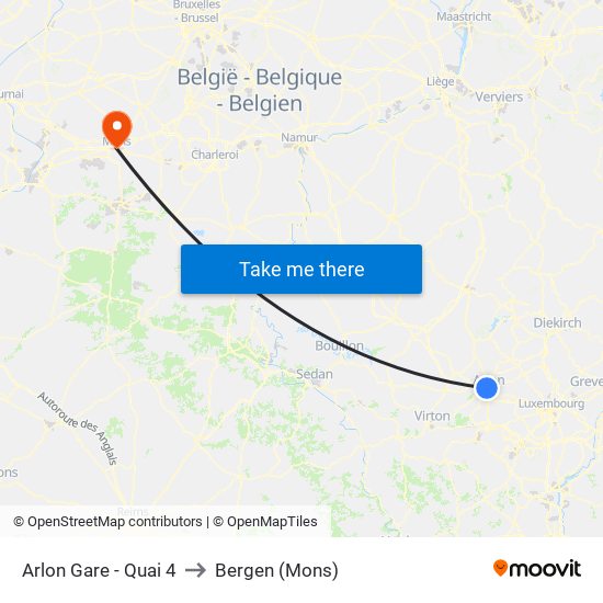 Arlon Gare - Quai 4 to Bergen (Mons) map