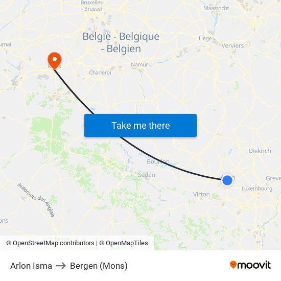 Arlon Isma to Bergen (Mons) map