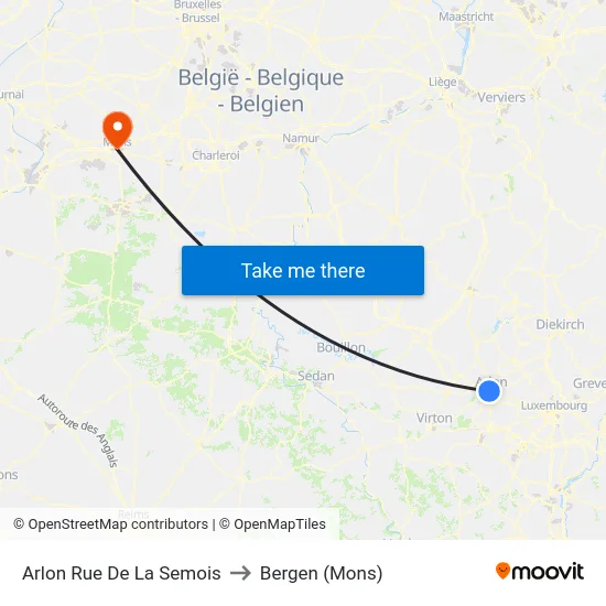 Arlon Rue De La Semois to Bergen (Mons) map