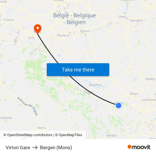 Virton Gare to Bergen (Mons) map