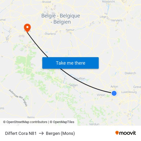 Differt Cora N81 to Bergen (Mons) map