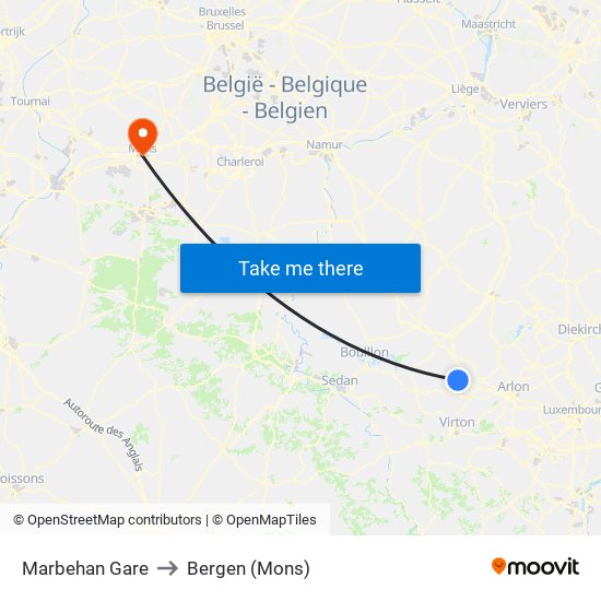 Marbehan Gare to Bergen (Mons) map