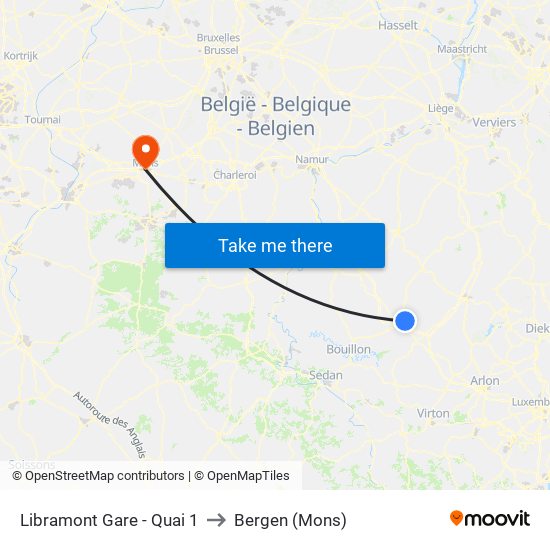 Libramont Gare - Quai 1 to Bergen (Mons) map