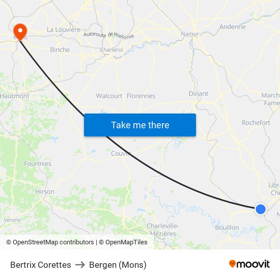 Bertrix Corettes to Bergen (Mons) map