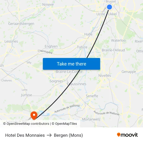 Mint Hotel to Bergen (Mons) map