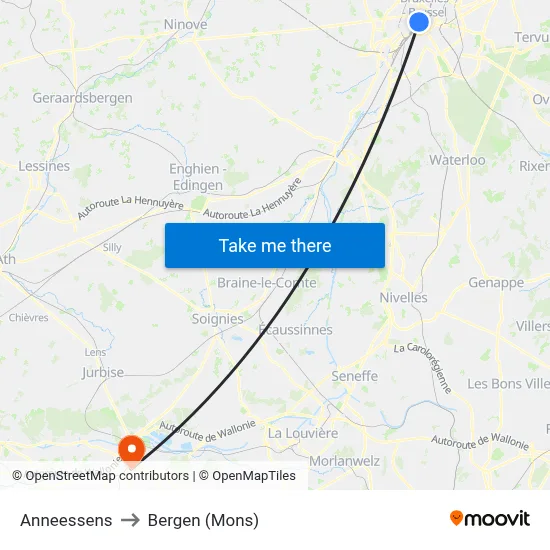 Anneessens to Bergen (Mons) map