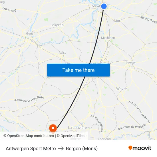 Antwerpen Sport Metro to Bergen (Mons) map