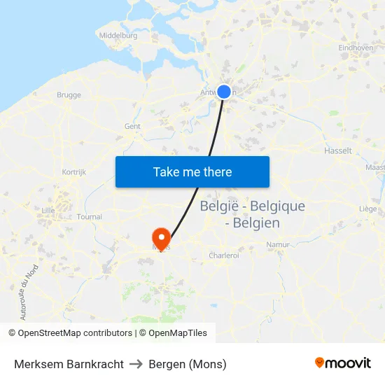 Merksem Barnkracht to Bergen (Mons) map